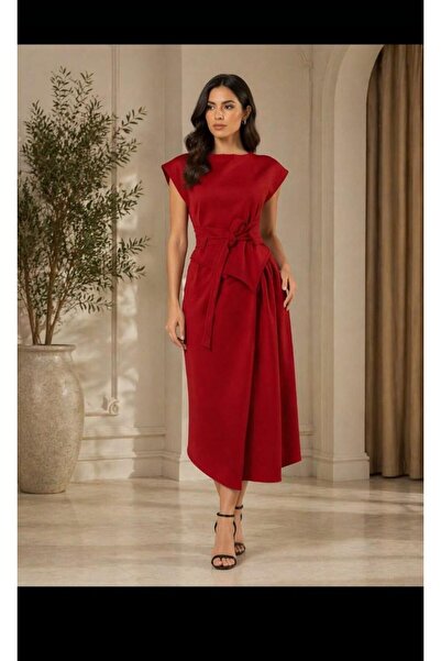 huna hur Red Sleeveless Midi Dress