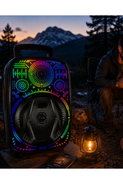 Epilons 8 İnç Karaoke Hoparlör Usb Aux Fm Destekli Işıklı Speaker