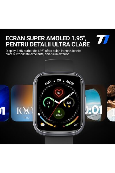 Techone Ceas Smartwatch Barbati CardioX Elite, 1.95 inch SUPER AMOLED, Android / iOS, Negru