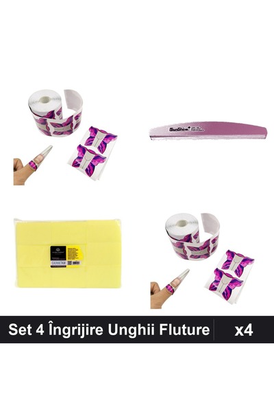Makeup Set 4 Îngrijire Unghii cu Șabloane Fluture 110buc, Pilă 100/180 și Șer...