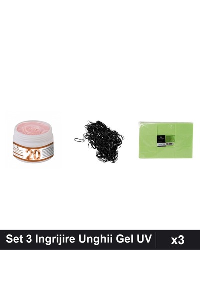 Makeup Set 3 Ingrijire Unghii - Gel Constructor UV LED 15g, Elastice Păr Negr...
