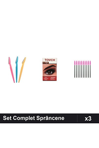 Makeup Set 3 Sprâncene - Lame Epilare Facial, Vopsea Nuanță 5.7, 10 Periuțe Gene