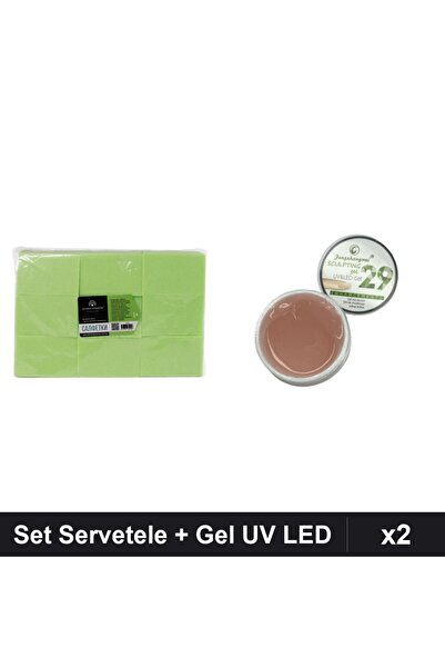 Makeup Set 2 Ingrijire Unghii: 900 Servetele Fara Scame Verde + Gel Construct...