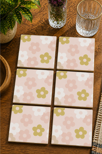 JHAAR Abstract Floral Themed Modern Set of 6 Coasters - Uv Printed Mdf - 10X1...