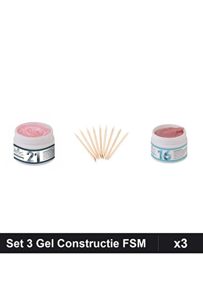 Makeup Set 3 Gel Constructie UV LED FSM 15g, Nuante 21 și 16, Betisoare Porto...