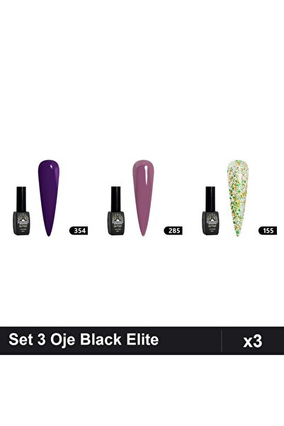 Makeup Set 3 Oje Semipermanente Black Elite 8ml, Nuante 354 285 155, Global F...