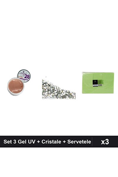 Makeup Set 3 Îngrijire Unghii - Gel Constructie UV LED 15g, Cristale Stras Sw...