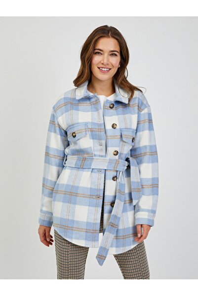 ORSAY White and blue women's checked tie-waist shirt jacket