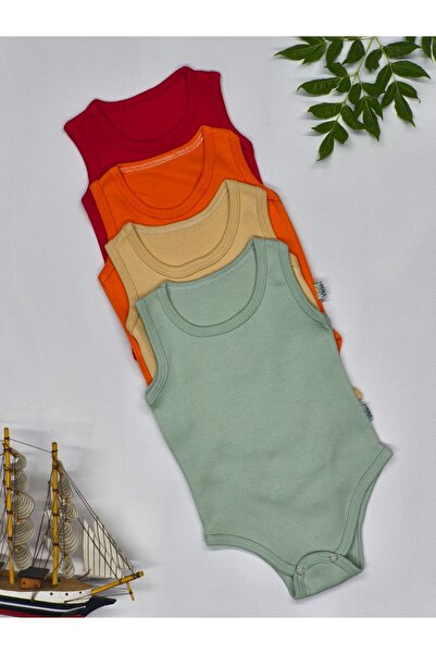 4'lü %100 Pamuk Renkli Penye İnterlok Unisex Bebek Atlet Body Zıbın