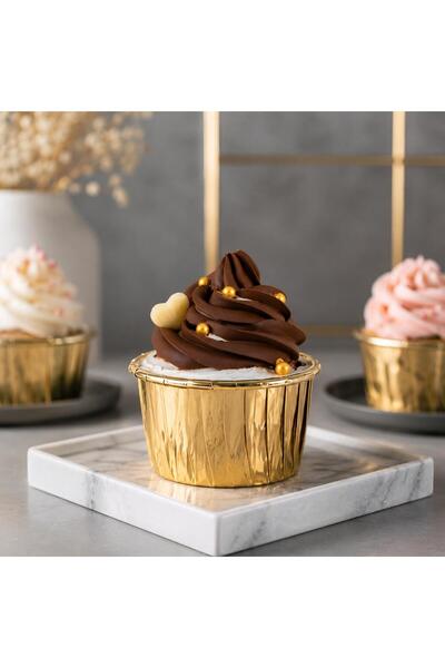 Partiden Altın Folyo Muffin Kek Kalıbı 24 Adet