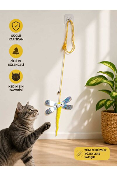 Kinlee Yapışkanlı Kedi Oltası Oyuncağı Zilli İnteraktif Kedi Oyuncağı Duvara ...