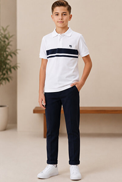Trend Mix Kids Tricou cu guler polo cu dungi albe pentru băieți de 6-15 ani, ...
