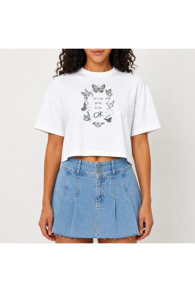 URBANTRENDSTORE Crop T-shirt με λευκό σχέδιο, άνετη εφαρμογή, ακατέργαστη κοπ...