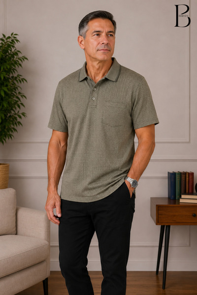 Men's Summer T-Shirt with Comfortable Cut Collar and Pockets