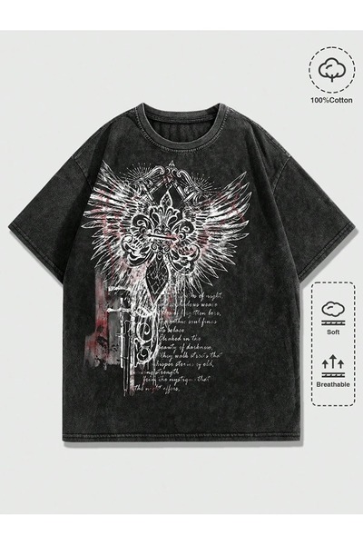 Violon Vintage Gothic Graphic Washed Oversized T-Shirt