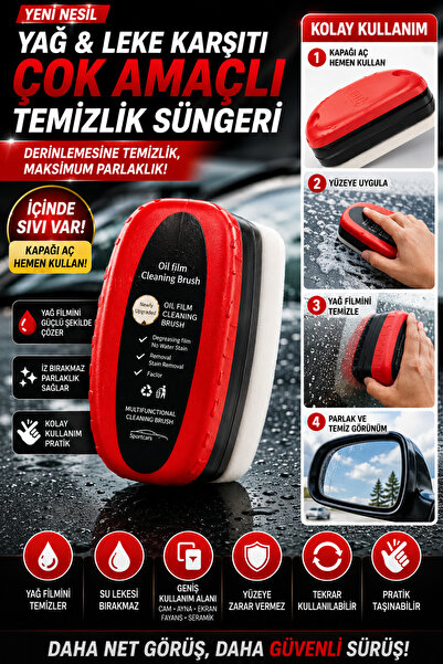 indirimsevinci Araç Yıkama Süngeri Yağ Film Temizleyici Cam Ayna Leke Çıkarıcı Hazır Sıvılı