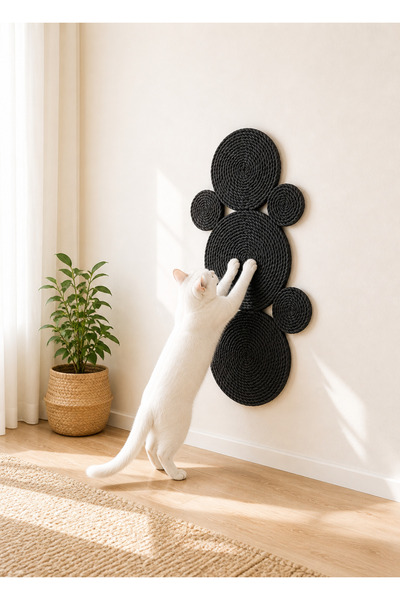 Naspar Black Color 100% Organic Straw Jute Rope Stitched Cat Scratching Mat N...