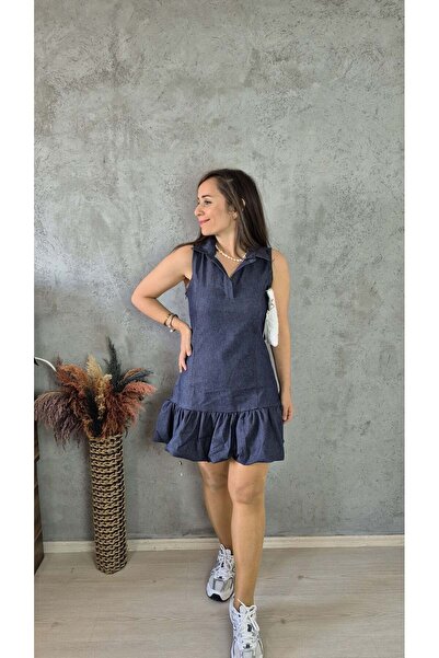 Butik KOLSUZ JEAN BALON ETEK MİNİ ELBİSE