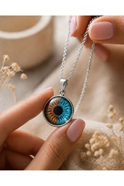 MODA Kişiye Özel Tasarım Iris Göz Kolye - 20mm Gümüş Renkte Paslanmaz Çelik