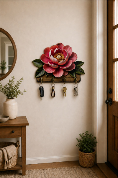 no77decor Şakayık Çiçeği Temalı Dekoratif Duvar Askılı Anahtarlık – 3D Görünü...