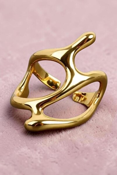 NBS Beautiful Naturel Stones Gold Color Geometric Ring, Adjustable Design for...