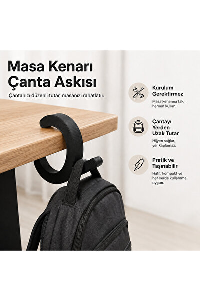 justone 3’lü Masa Kenarı Çanta Askısı - Okul, Kurs ve Ofis Masası İçin Çanta ...