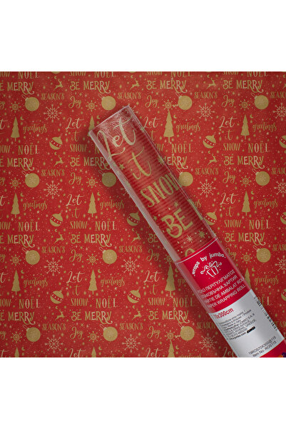 Zumzeria Christmas Wrapping Paper Roll Kraft Red Patterns - 70x300cm