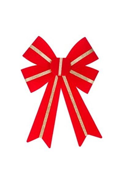 Zumzeria Panglică decorativă de Crăciun din catifea roșie cu dungă aurie 46cm
