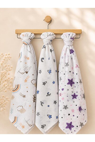 miely Çok Amaçlı İki Katlı Müslin Örtü & Battaniye 3'lü Set 80x80 cm %100 Pamuk