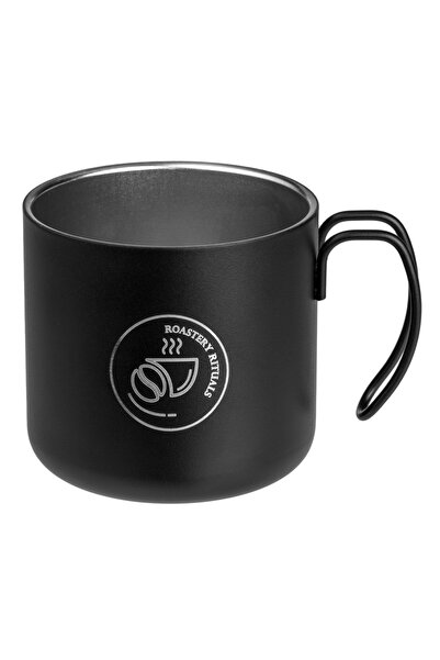 Zumzeria Matte Black Metal Mug with 'Roastery rituals' Print 350ml