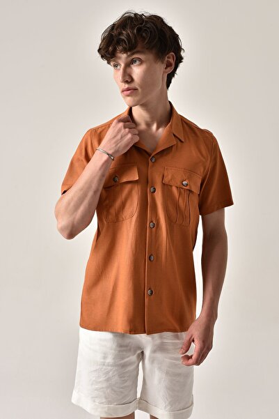 S13 Store Apaş Collar Short Sleeve Double Pocket Shirt