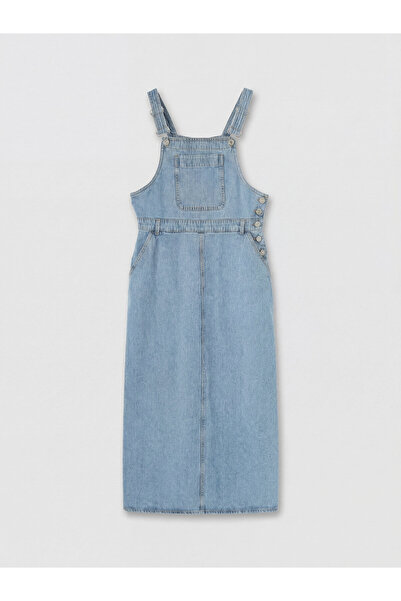 LC Waikiki Square Neck Jean Dungaree Dress