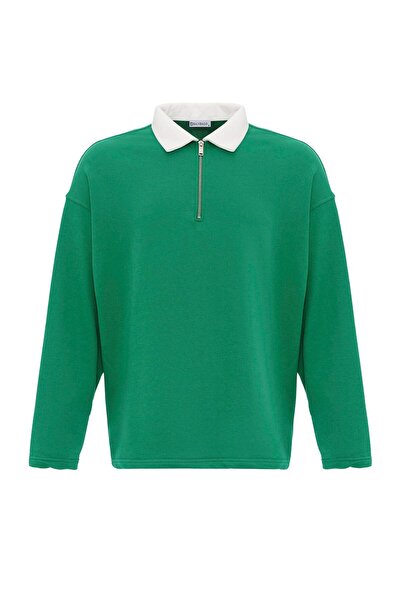 S13 Store Basic Polo Collar Zipper Detailed Sweatshirt