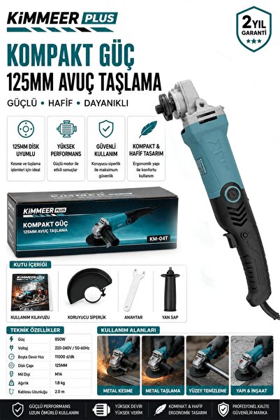 KİMMEER PLUS 850W 6 KADEMELİ UZUN KUYRUK125 MM AVUÇ TAŞLAMA MAKİNESİ