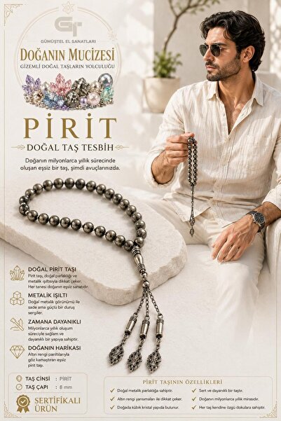 GÜMÜŞTEL EL SANATLARI Certified Pyrite Natural Stone Prayer Beads