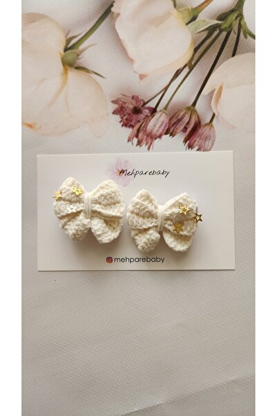 Baby El örgüsü klips fiyonk toka 2'li set hediyelik Handmade organik her yaş ...