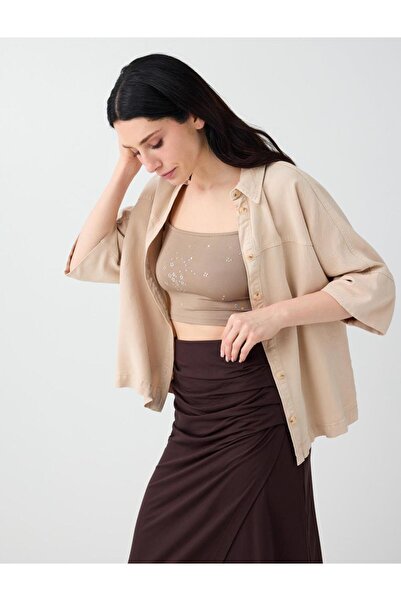 Jimmy Key Light Brown Shiny Stone Detailed Strappy Bralet
