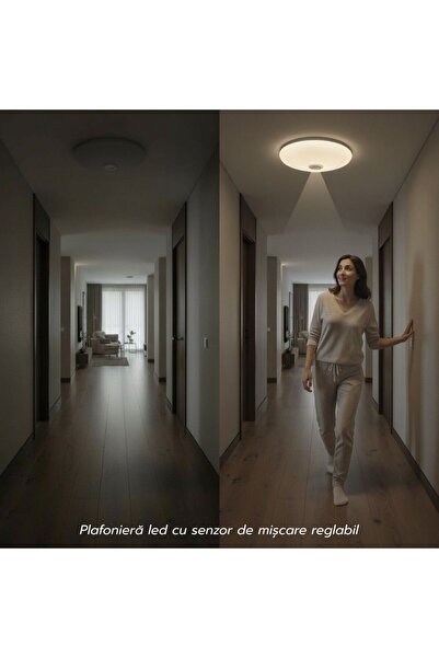 DELIGHT Plafoniera Led cu senzor de miscare reglabil Ã˜270, 12W=75W, 4100K, l...