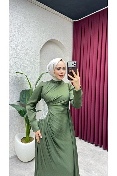 Kalemen Moda Ahu Beli Taşlı Janjan Abiye 8082 Haki