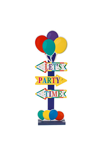 Zumzeria Wooden Party Sign Blue with Colorful Balloons "Let's party time" 15x...
