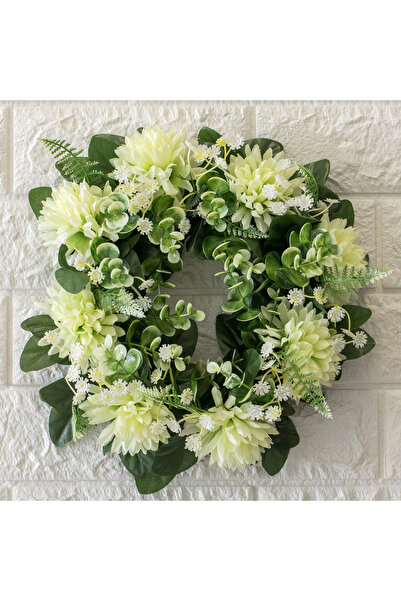 Zumzeria Coroană decorativă de primăvară cu flori albe, eucalipt și ferigă Ø25cm