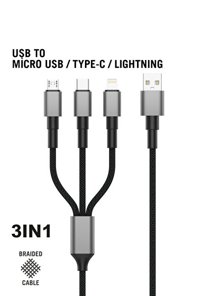 İntouch 3 In 1 Data ve Şarj Kablosu 120cm Siyah