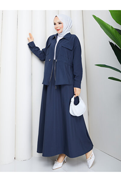 RACE FASHİON Pocket Tunnel Detailed Jacket & Skirt Hijab Set Rc9046