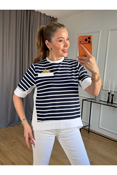 Size Özgü Lacivert Çizgili Güneş Detay Tshirt ( ÖN SİPARİŞ ÜRÜNÜDÜR )