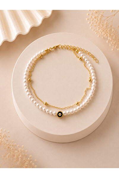 HALHALMILL Nazar mineli gold double anklet