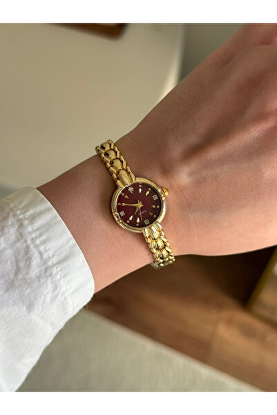 RoseandRoses Frena Design Cord Elegant Minimal Women's Wristwatch Gold-Burgun...