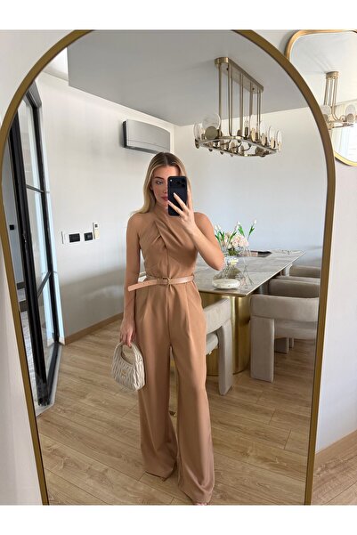 CKBUTİK Kahverengi Kemerli Tulum-4025