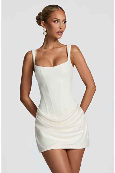 Bak Moda Maxi Scuba Short Crepe White Fit Dress