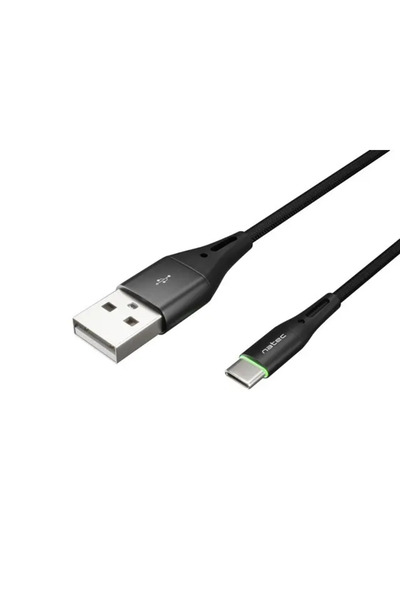 Natec Cablu Prati USB-C 1.0m negru cu LED împletit