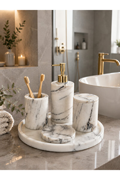 zekmar home stone Premium Marble Bathroom Set - 5 Piece Set